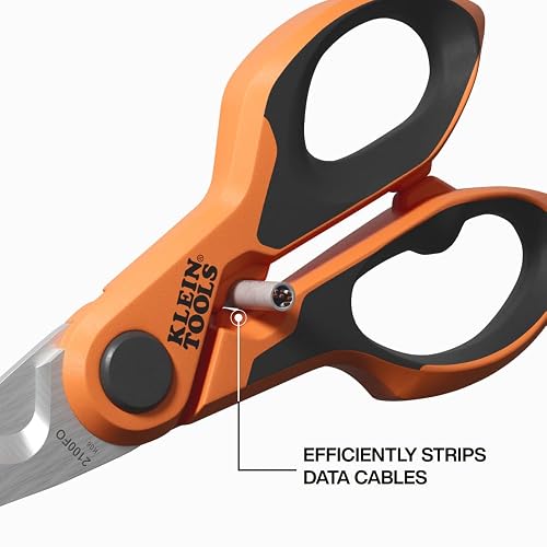 KLEIN TOOLS 2100FO | Tijeras De Electricista | Pelacables | Corte De Cables | Corta y pela cables con tijeras compactas de 6 pulgadas, hoja dentada y acero inoxidable para trabajo eléctrico.