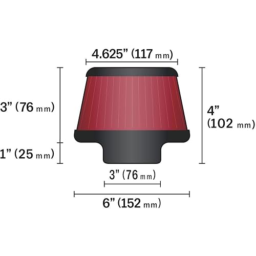 K&N RU-5288 Filtro de Aire Universal de Alto Flujo con Brida de 3 in y Altura de 3 in, Lavable