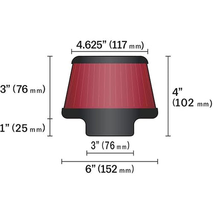 K&N RU-5288 Filtro de Aire Universal de Alto Flujo con Brida de 3 in y Altura de 3 in, Lavable
