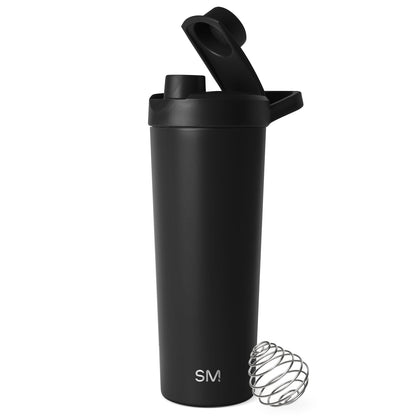 Simple Modern Acero Inoxidable Botella Mezcladora con Bola, Vaso Aislado de Metal para Mezclas de Proteínas, Batidos y Preentrenamientos, Rally Colección, 710ml, Midnight Black