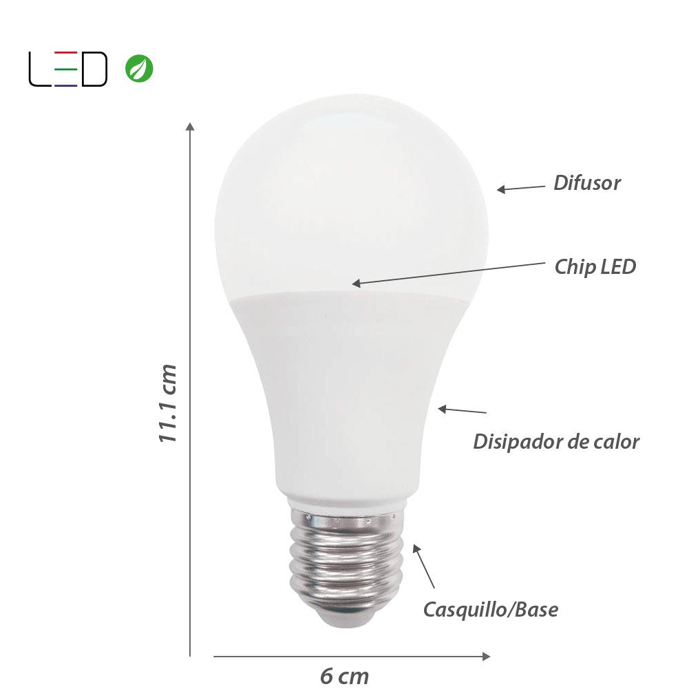 ILLUX 4 Piezas Focos LED Base E26 Luz Cálida 3000K 9W 800 lm Paquete FL-10A19.KIT30