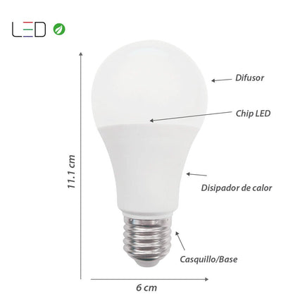 ILLUX 4 Piezas Focos LED Base E26 Luz Cálida 3000K 9W 800 lm Paquete FL-10A19.KIT30