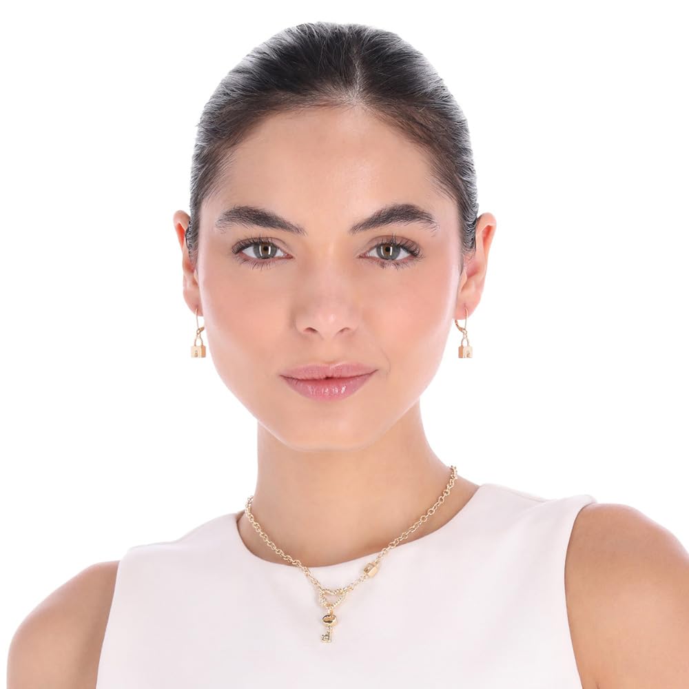 Anne Klein Collar y Aretes Dorado Llave | Caja para regalo, cierre gancho francés, aleación de metales, 1 collar + 2 pares aretes, baño dorado