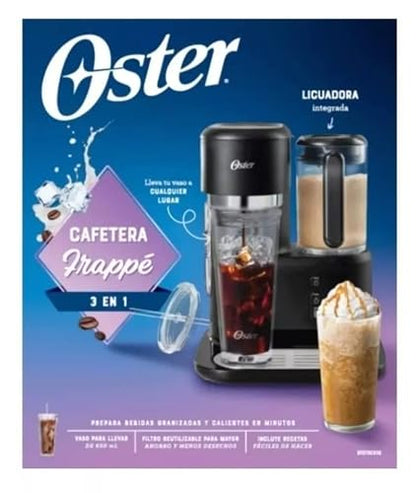 Oster Cafetera para Frappé 3 en 1 con Licuadora Integrada | Bebidas Granizadas, Café Caliente o Helado, Filtro Reutilizable, Sistema de Medida Integrado, BVSTDC03B