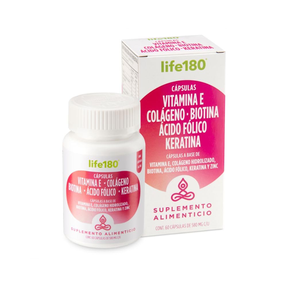 Life180 Colágeno Hidrolizado con Biotina y Vitamina E Sabor Naranja, Pack de 2 - Vitamina E - 60 Cápsulas