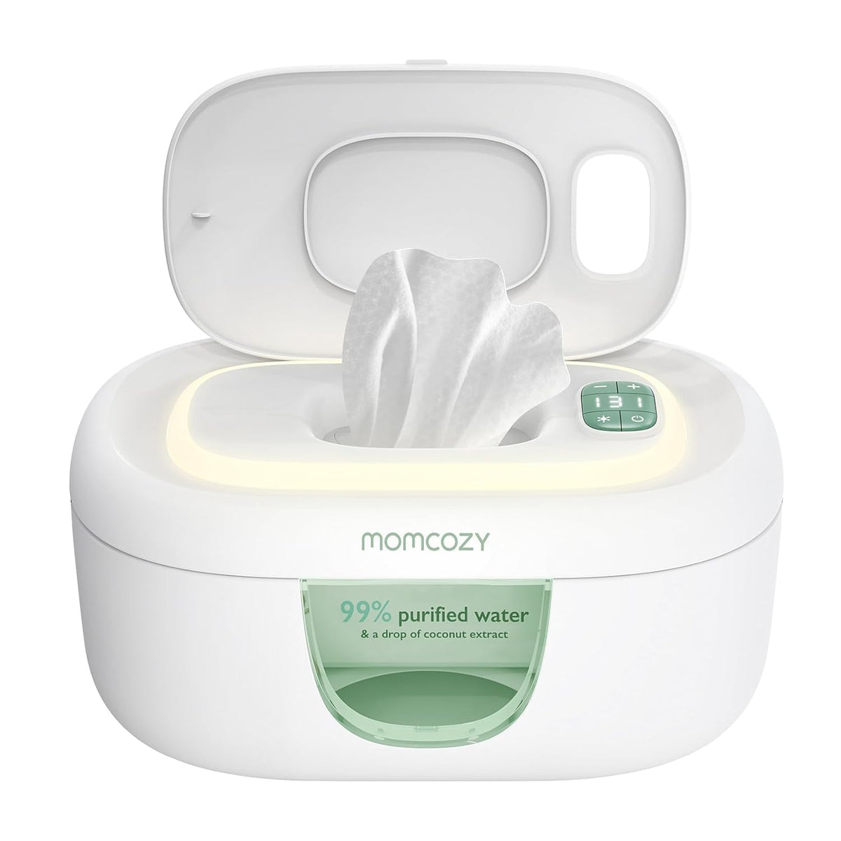 Momcozy - Calentador de Toallitas Mejorado, Doble Sellado para un Dispensador de Toallitas de Máxima Humedad, Innovador Diseño de Resorte, Compatible con 60-80 Toallitas, Calentador de Pañales con luz