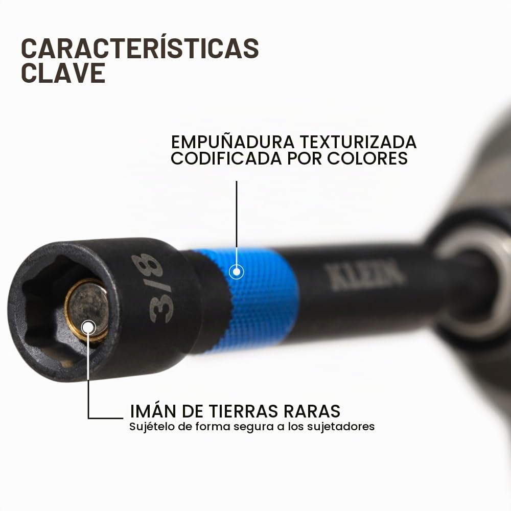 Klein Tools 32946S - Juego de 6 tuercas eléctricas de 4 pulgadas, con clasificación de impactos, magnético, codificado por colores, SAE