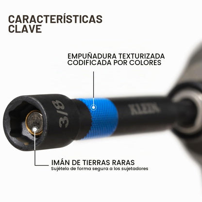 Klein Tools 32946S - Juego de 6 tuercas eléctricas de 4 pulgadas, con clasificación de impactos, magnético, codificado por colores, SAE