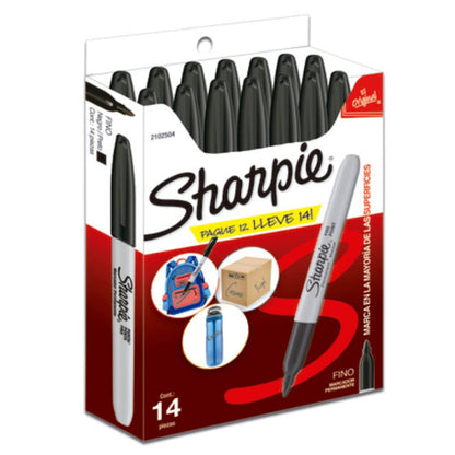 Sharpie Marcadores Permanentes, Punta Fina, Negro, Pague 12 Lleve 14 Piezas, 2102504