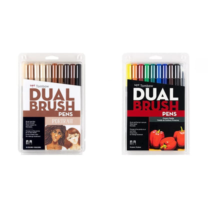 Tombow Dual Brush Pen Marcadores Artísticos de Doble Punta - Retrato - Paquete de 10 unidades - Dual Brush Pen + Juego 9 colores y 1 marcador