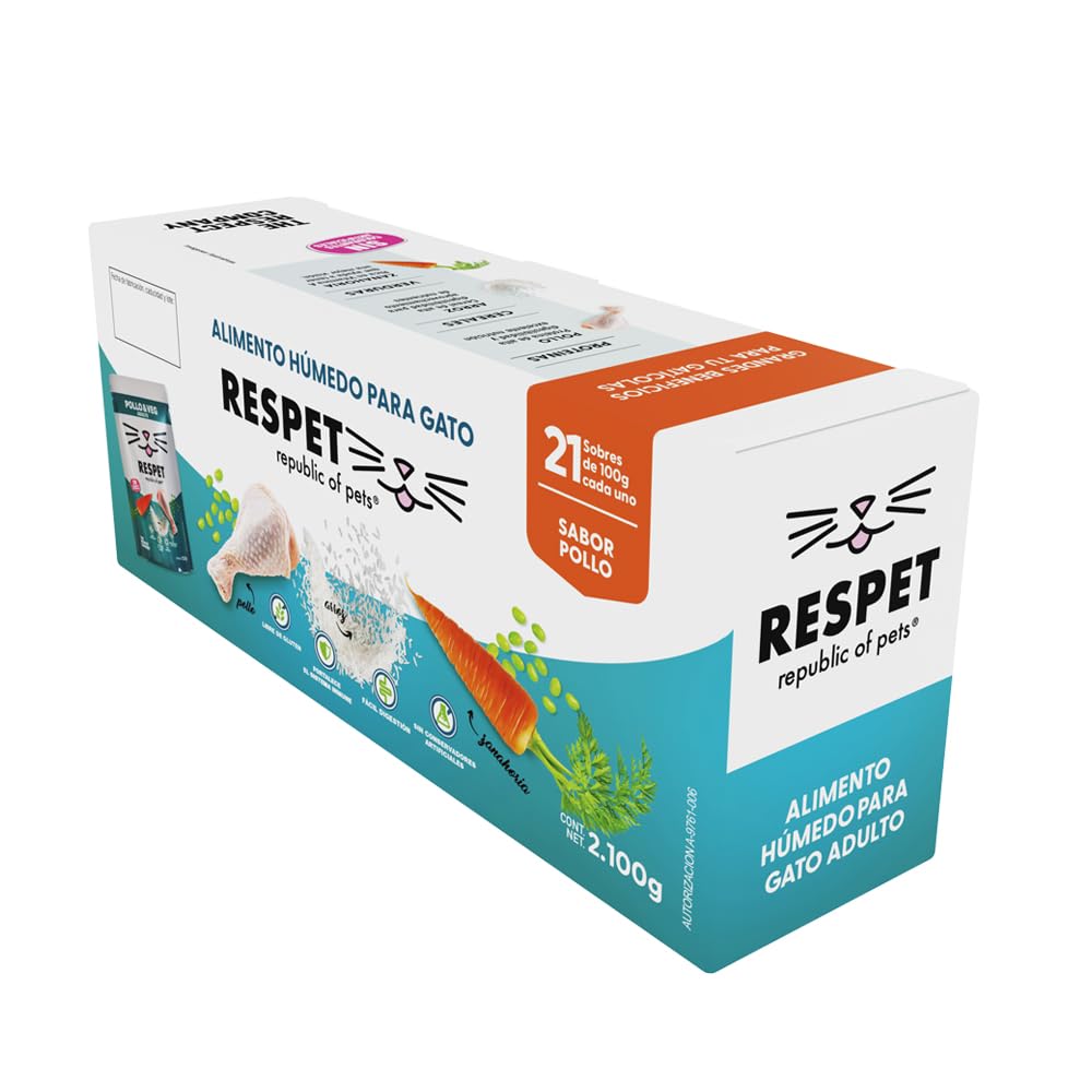 RESPET Alimento Húmedo para Gatos Pollo y Vegetales Sin Gluten 21 Sobres 100g