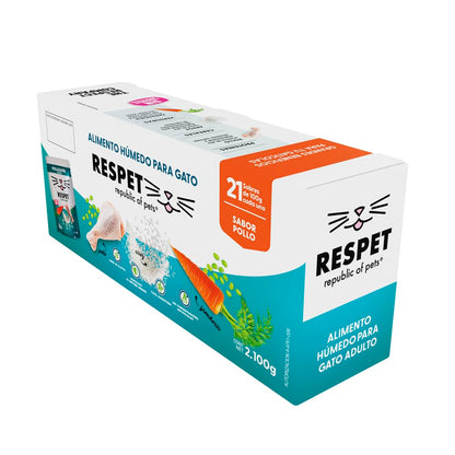 RESPET Alimento Húmedo para Gatos Pollo y Vegetales Sin Gluten 21 Sobres 100g