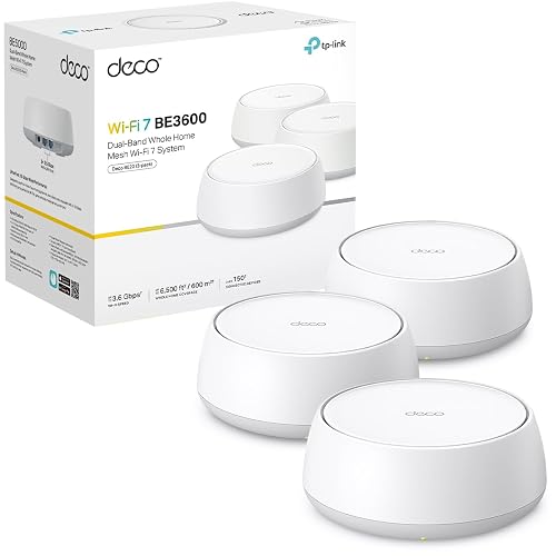 TP-Link Deco BE22(3-Pack) Router Mesh WiFi7 BE3600 Cobertura 600m² - Doble Banda 3.6 Gbps - 2 Puertos Gigabit - Roaming IA para Moverte Sin Perder Conexión - App Deco - Conecta 150 Dispositivos