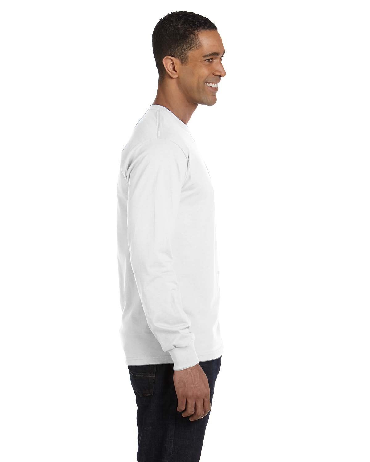 Hanes Essentials - playera de manga larga para hombre, cuello redondo de algodón para hombre, paquete de 2, Blanco - 2 paquetes, Large