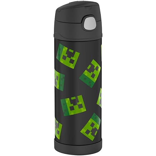 THERMOS FUNTAINER Botella aislada al aspiradora de acero inoxidable de 16 onzas con tapa de boquilla ancha, Minecraft