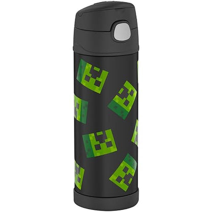 THERMOS FUNTAINER Botella aislada al aspiradora de acero inoxidable de 16 onzas con tapa de boquilla ancha, Minecraft