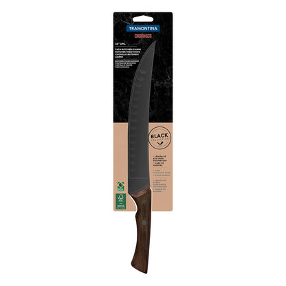 TRAMONTINA - Cuchillo para Carne Churrasco Black, con Lámina de Acero Inoxidable Oscurecido, Mango de Madera y Remaches de Acero Inoxidable, Cubierto para Cortes Grandes, Tamaño de 10"
