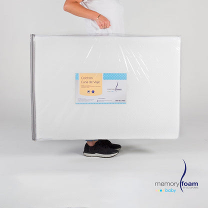 MEMORY FOAM BABY | Colchón de Cuna de Viaje para Bebé - Firmeza Media - Blanco - 100 x 70 x 6 cm - Hecho de Espuma de Poliuretano