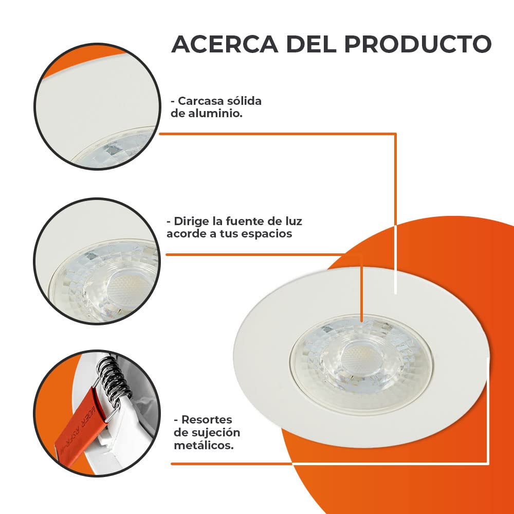 Tecnolite - Lámpara Downlight LED Empotrable 3.5 W, Luz Suave Cálida, No atenuable, LED integrado