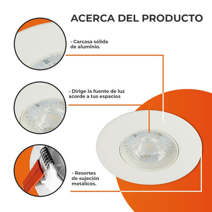 Tecnolite - Lámpara Downlight LED Empotrable 3.5 W, Luz Suave Cálida, No atenuable, LED integrado