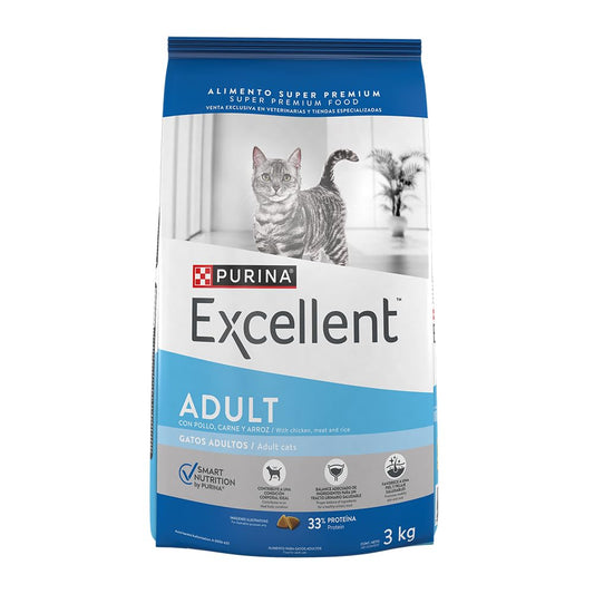 Purina Excellent Alimento para Gatos Adulto Pollo y Arroz 3 Kg