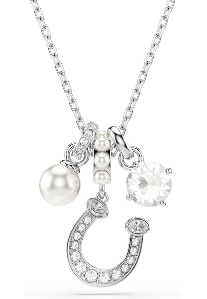 Colgante Symbolica, Crystal Pearl, Talla redonda, Pavé, Herradura, Blanco, Acabado en rodio