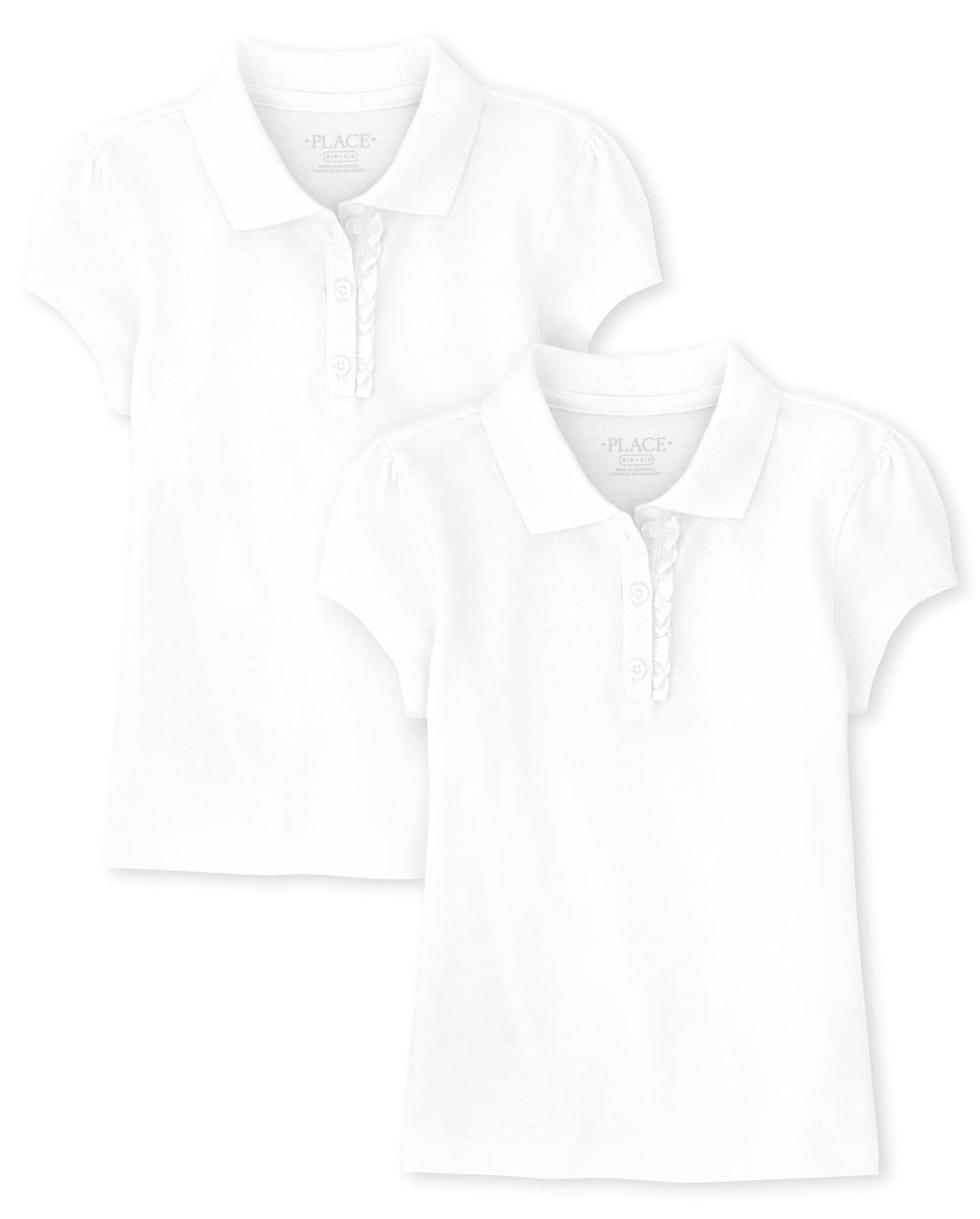 The Children's Place Polo Piqué Manga Corta con Volantes Niña - 2XG - Blanco 2-PAQUETES