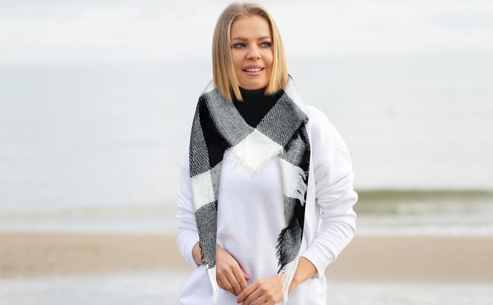 Market & Layne Plaid Blanket Scarf Winter Warm Fall Scarfs for Women, Lightweight Woven Soft Oversized Stylish Tartan Shawl Wraps Bandana Mujeres