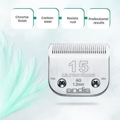 Andis Carbon-Infused Steel UltraEdge Dog Clipper Blade, Size-15, 3/64-Inch Cut Length (64072)