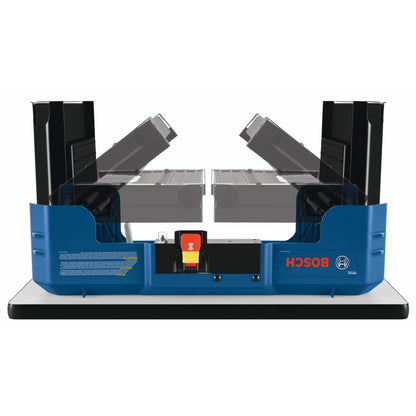 Bosch RA1141 - Mesa de enrutador portátil | Tablero de MDF laminado con montaje Easy Click, valla alta, doble plumaje para fresadoras de carpintería