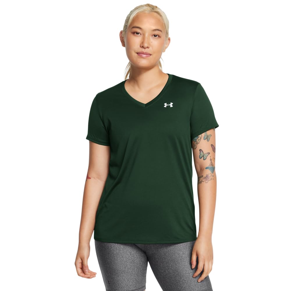 Under Armour Tech Playera Manga Corta Cuello en V Mujer - (301) Forest Green - White - M