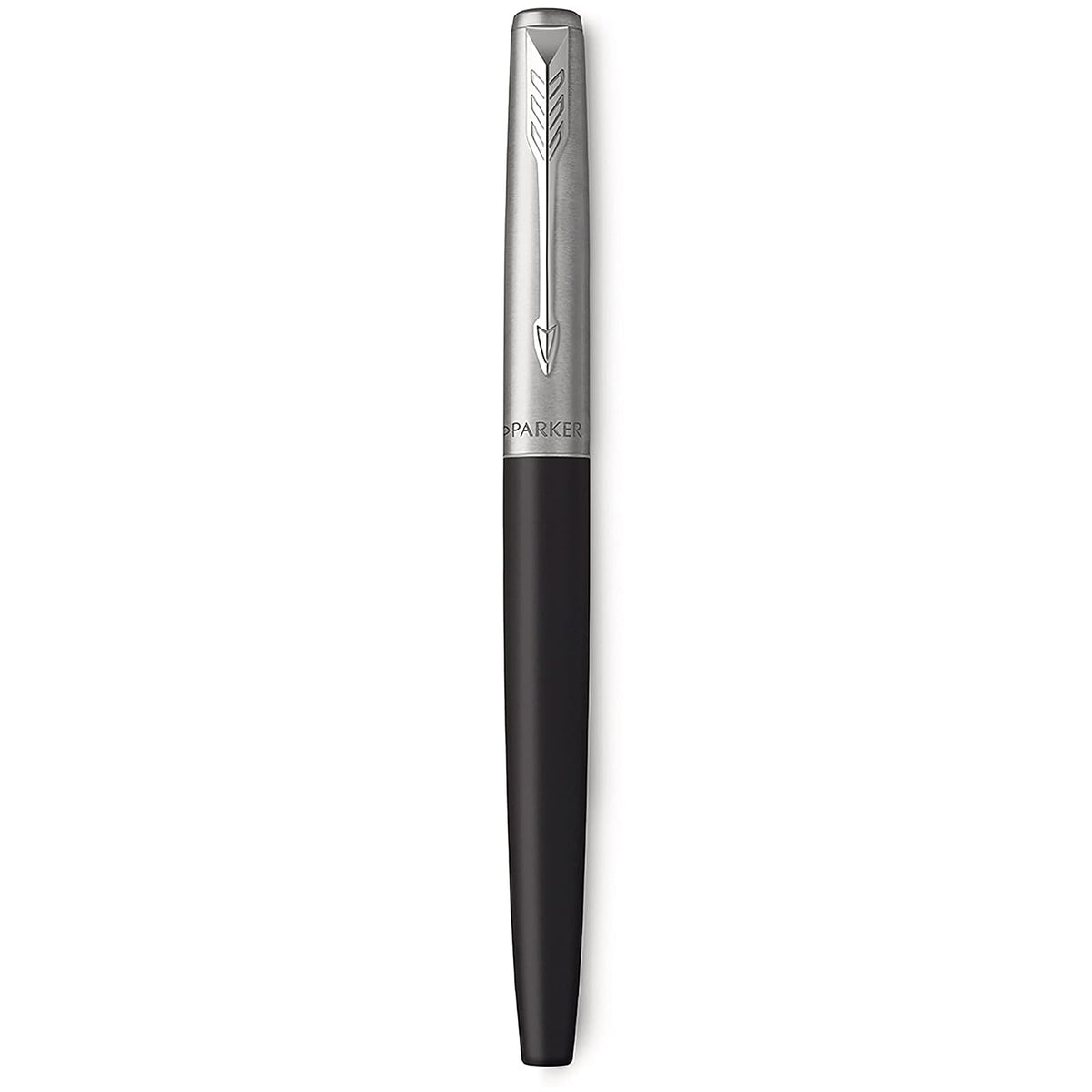 Parker - Pluma estilográfica Jotter con caja de regalo, mango de metal negro, Spring Strength M, tinta azul