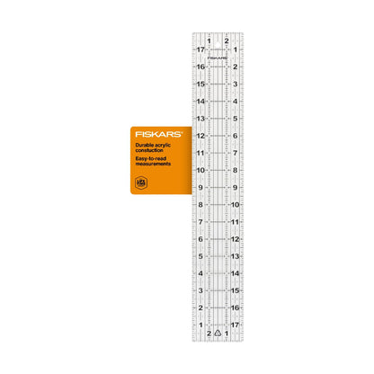 Fiskars - Regla de costura de 3 x 18 pulgadas con líneas de rejilla, suministros de costura y acolchado, suministros de arte y manualidades, transparente