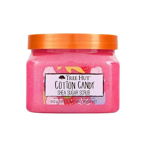 TREE HUT, Cotton Candy Shea Sugar Scrub, Exfoliante Corporal de Azúcar Natural con Manteca de Karité y Esencia de Algodón de Azúcar, Exfolia e Hidrata la Piel, 510 gramos