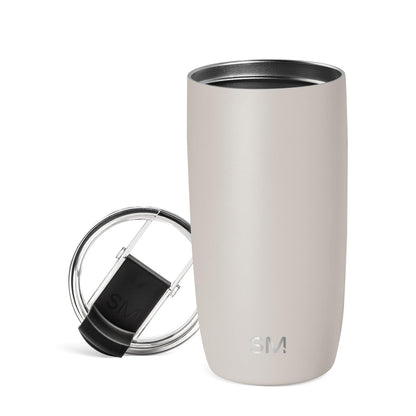 Simple Modern Voyager - Taza de Viaje con Tapa Abatible, Acero Inoxidable, Popotes Incluidos - 475ml - Abedul de almendras