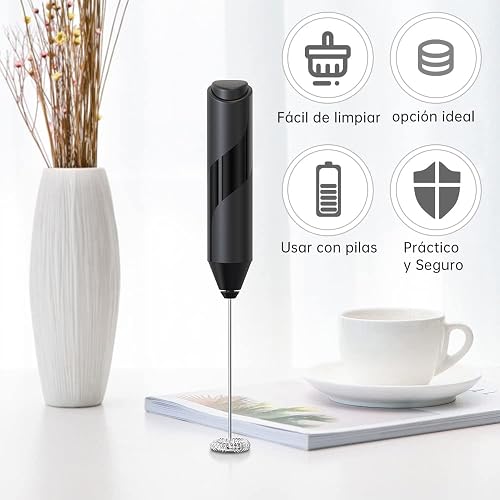 Espumador de Leche, Batidora de Mano, Espumador de Leche Electrico, Batidora de Cafe, Acero Inoxidable Portátil Batidor de Eléctrica para Lattes, Capuchino, Frappe Matcha, Chocolate