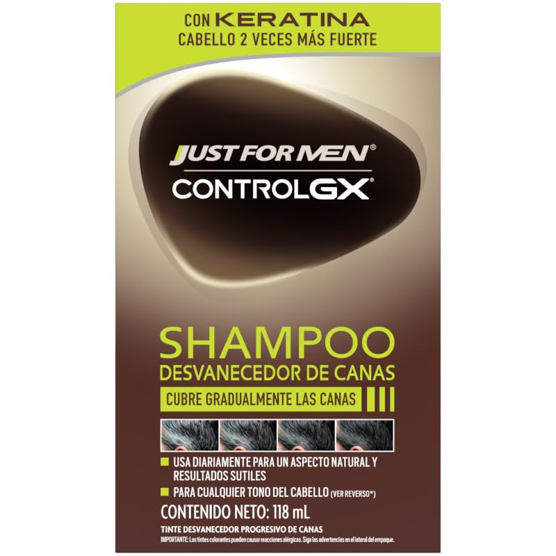 Just For Men Control GX Shampoo Desvanecedor Progresivo de Canas - Sin fragancia - 118 ml (Paquete de 1)