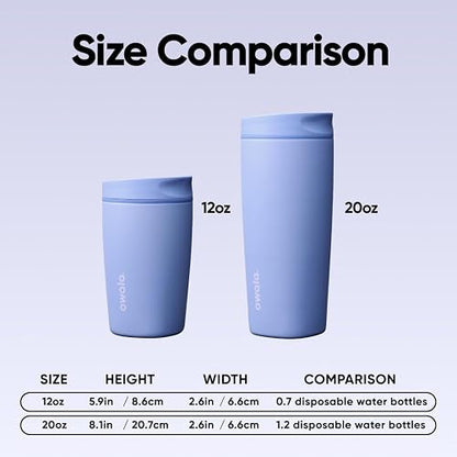 Owala SmoothSip Slider - Vaso de café aislado de acero inoxidable, taza de café helado reutilizable, taza de viaje de café caliente, sin BPA, 567 g, fuera del azul