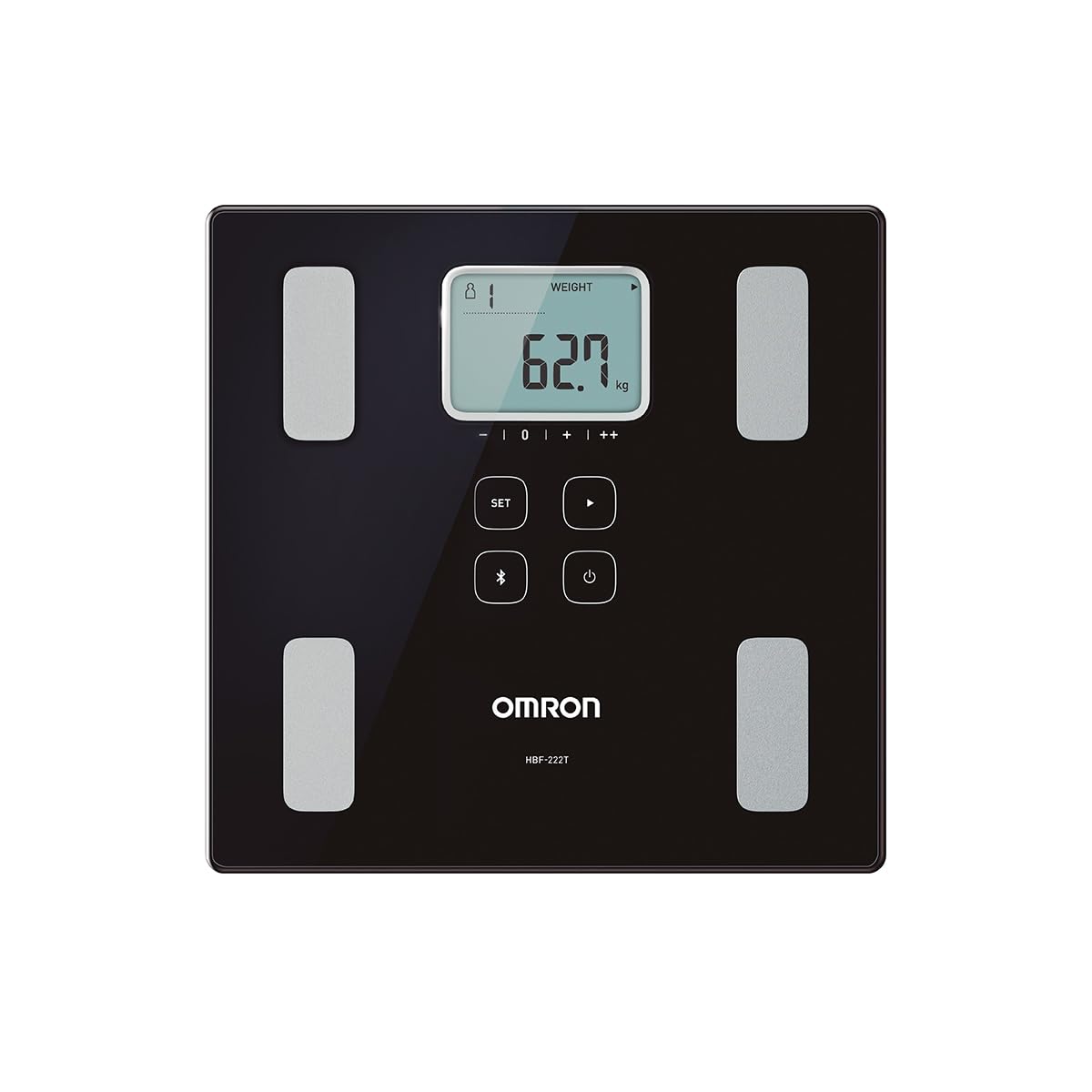 OMRON Báscula digital Corporal HBF-222T con 6 indicadores y Bluetooth, para 4 perfiles de usuario y memoria ilimitada. Compatible con OMRON Connect