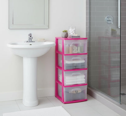 Italhome Cajonera ONYX 4 de Plástico Rosa con 4 Cajones Transparentes, Organizador Multiusos para Recámara, Oficina o Cocina