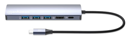Manhattan Docking Station USB C Hub 6 en 1 con HDMI 4K@60Hz, Puerto Gigabit Ethernet y Carga PD 100W, Adaptador con 3 Puertos USB 3.0 para MacBook Pro, Air, iPad y Laptop, Gris Espacial, 153959