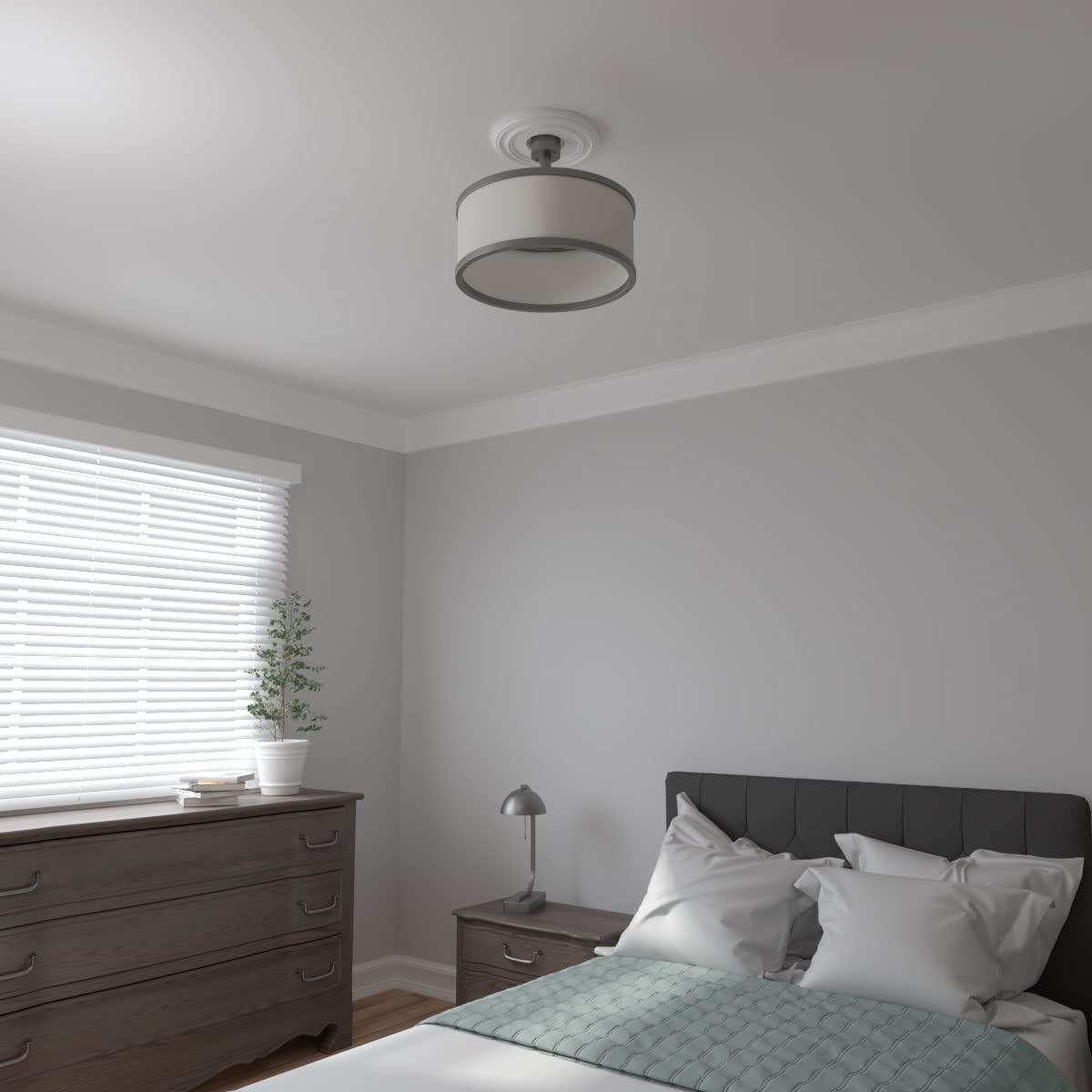 Ekena Millwork CM12CL Medallón de techo clásico, 12 3/8 pulgadas de diámetro x 4 pulgadas de diámetro x 1 1/8 pulgadas de largo, imprimado de fábrica