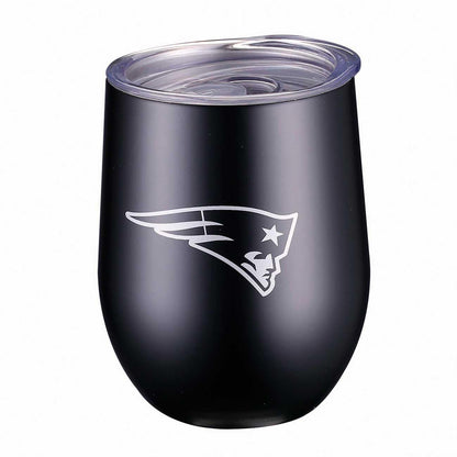 NFL JTNFL-3036-NE Vaso para Vino Metal Tumbler Patriots, Negro, 355 ml | Doble pared aislante; mantiene bebidas calientes 6 horas y frías 12 horas; ideal para vino, café, whisky o cócteles