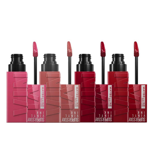 Maybelline New York Kit 4 Pack Superstay Vinyl Ink Coy + Cheeky + Royal + Lippy Labiales líquidos de larga duración