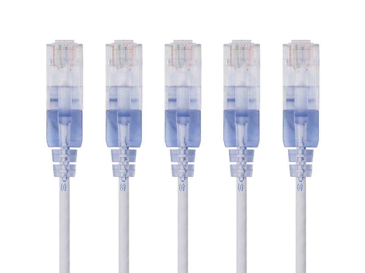 Monoprice SlimRun Cable de Conexión Ethernet Cat6A, 10 Gbit/s - Blanco - 2.1 metros - Paquete de 5