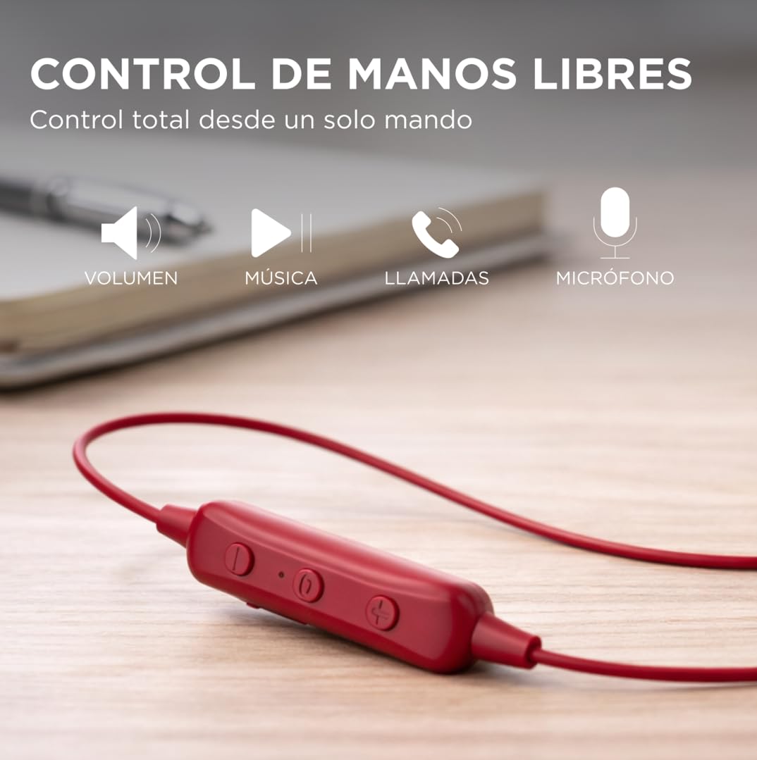 NACEB TECHNOLOGY Audífonos Manos Libres Bluetooth NA-0314R Intraurales - Micrófono Omnidireccional, Bluetooth 4.1 Alcance 10 m, Batería 70 mAh hasta 4.5 h, Carga MicroUSB - Rojo