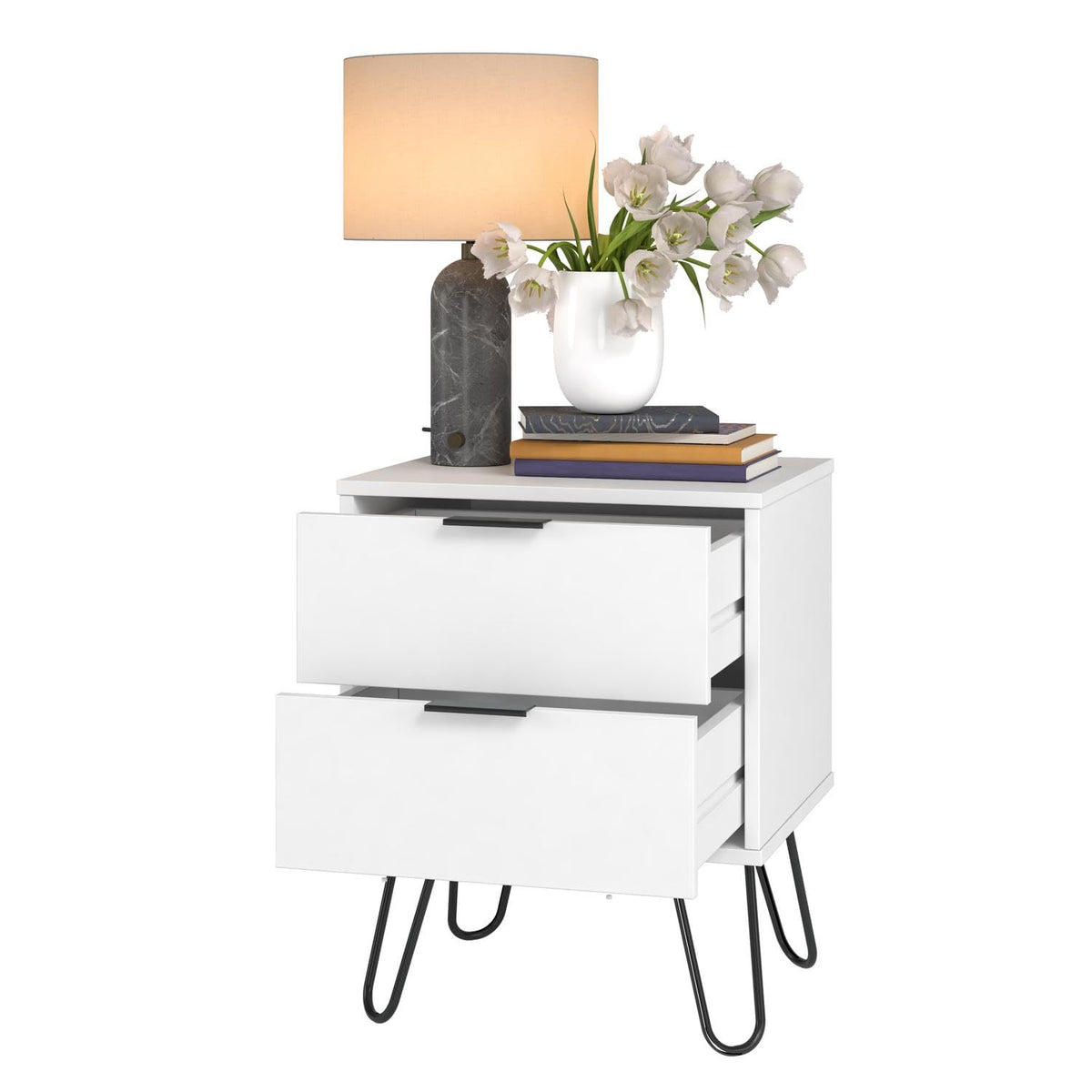 Midtown Concept Mesa Auxiliar de Noche, con 2 cajones, de Madera, Estilo Minimalista, Color Blanco