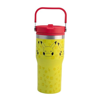 Funkids - Termo doble pared, con asa superior Pokemon 650ML. | Diseño Pikachu, amarillo vibrante, asa roja ergonómica