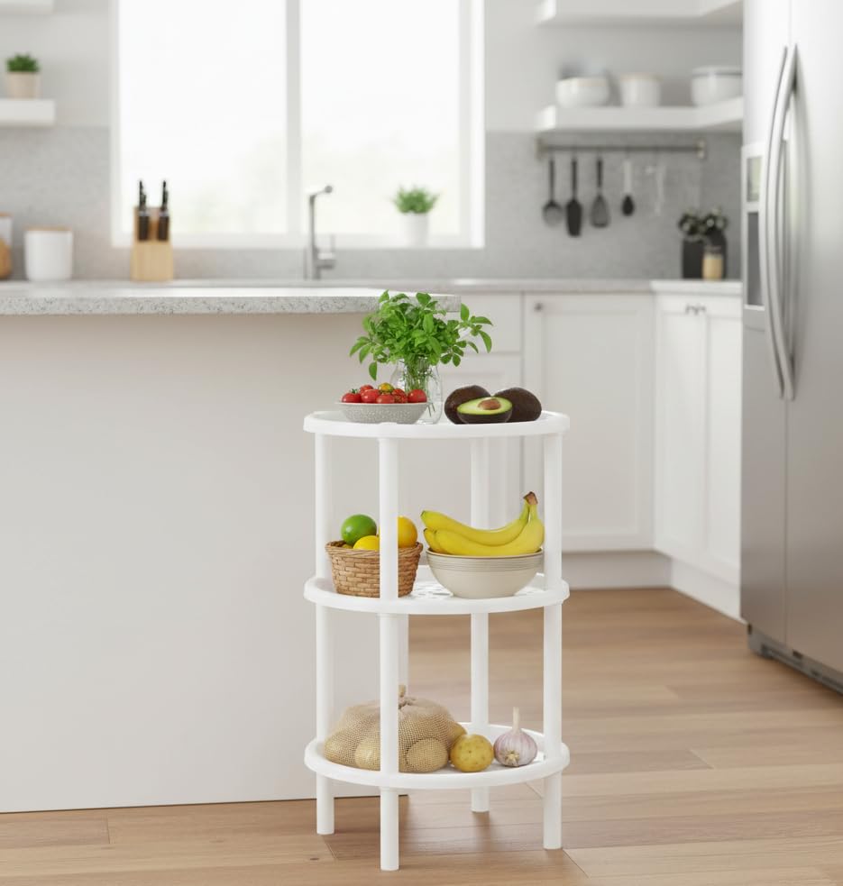 Italhome Estante De Plástico Redondo con 3 Repisas, Organizador Multiusos para Interior Ideal para Almacenamiento Ring