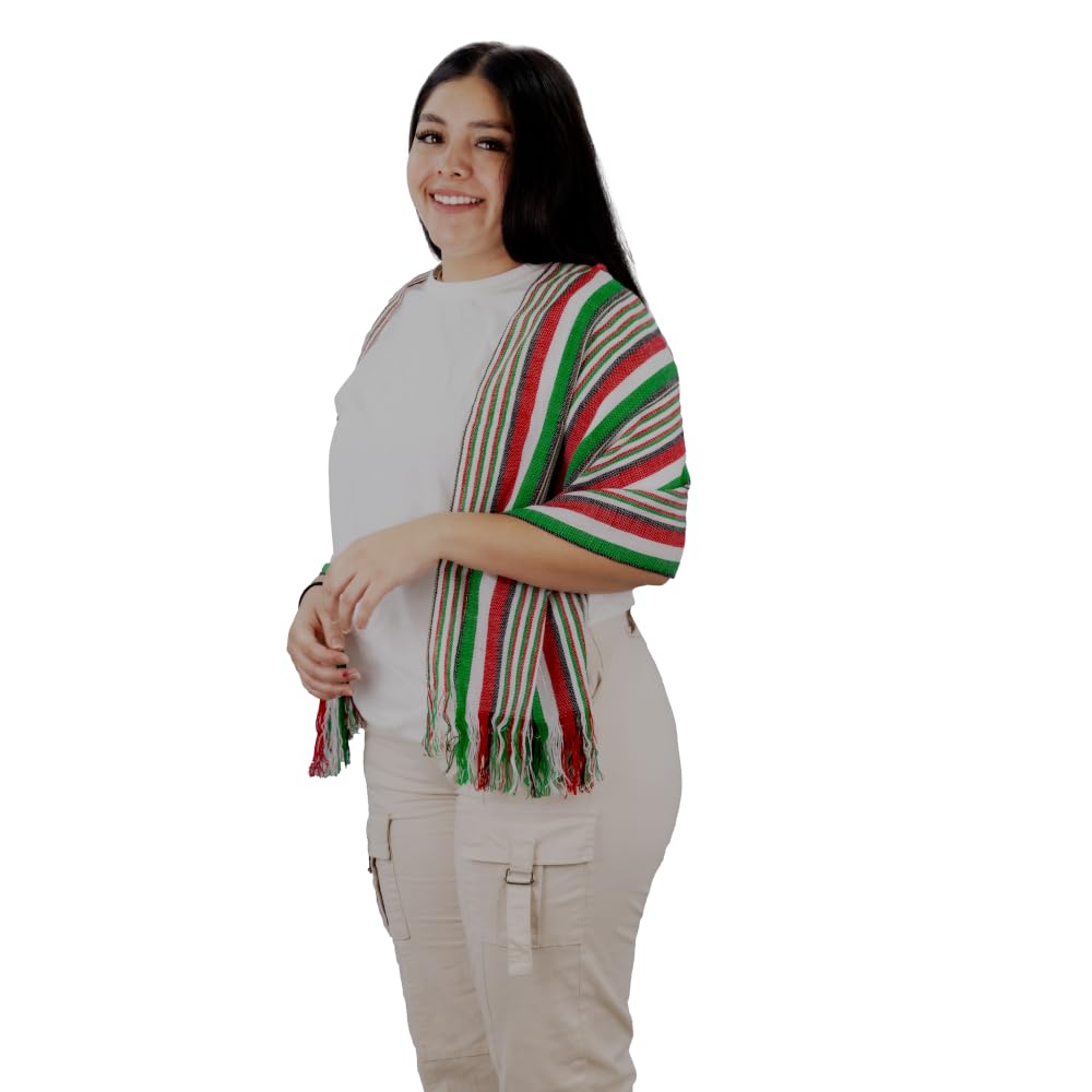 REV Accesorios Reboso Básico Tricolor, Vestimenta Fiestas Patrias Mexicanas, Diseño Viva México, 45x105cm